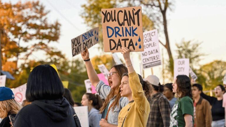 Nearly 100 community members protest data center in Martindale Brightwood